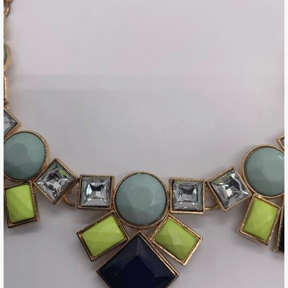 Chunky Statement Necklace With Gemstone Clusters Blue Yellow Black - Picture 7 of 10